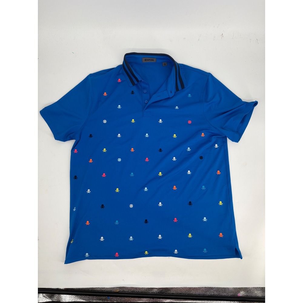 G/FORE Mens XXL Blue Skull & T's Embroidered Golf Polo Shirt Short Sleeve